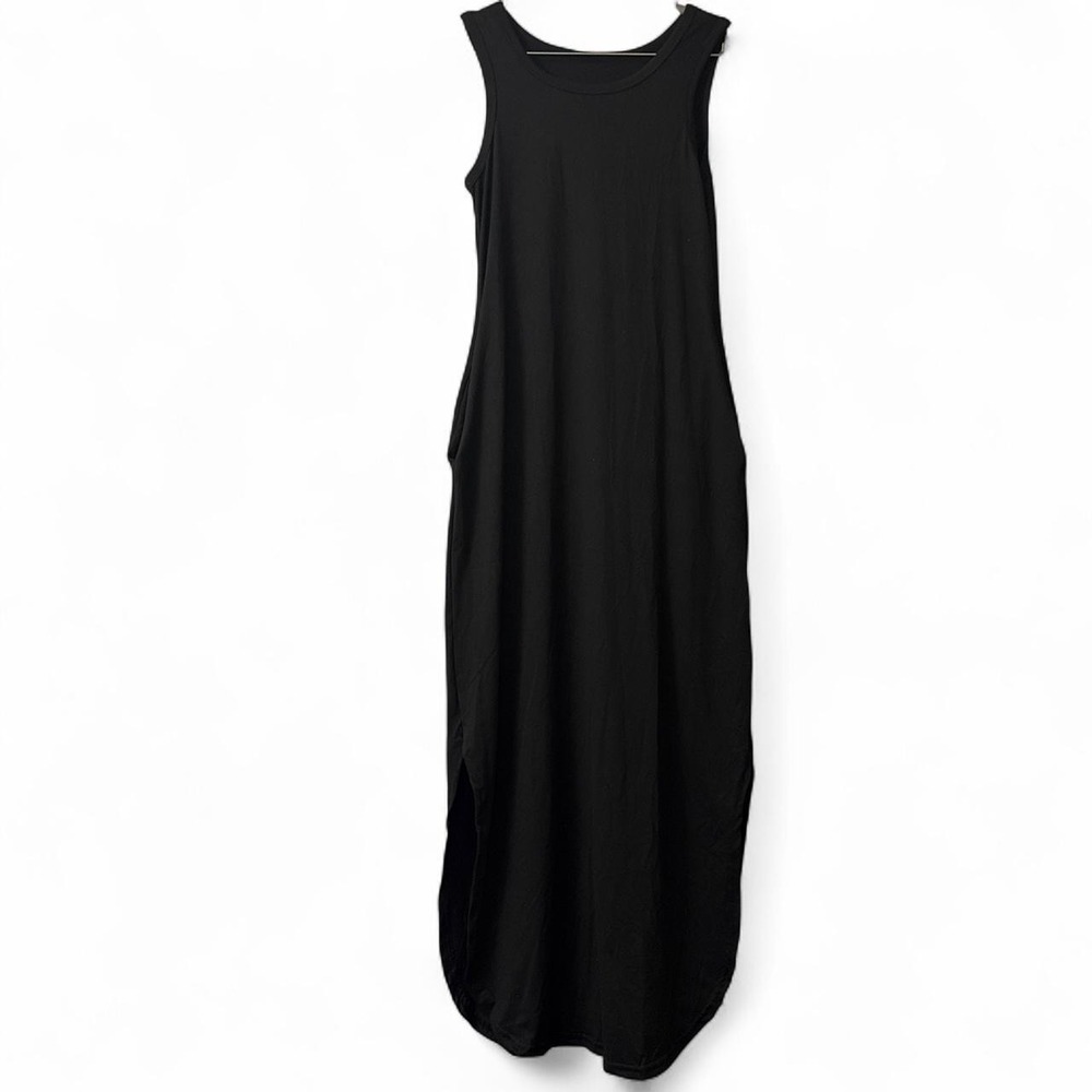 Women's Black Maxi Dress With Pockets Tank Top Summer Maxi Dress